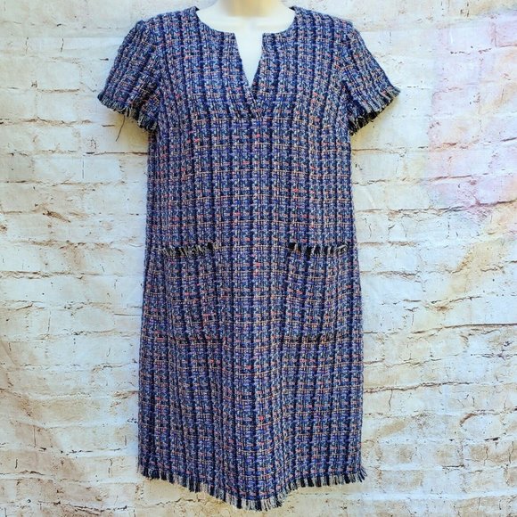 Ann Taylor Women's Size 2 Navy Tweed Dress Mini Short Sleeve Business Casual - Picture 2 of 10